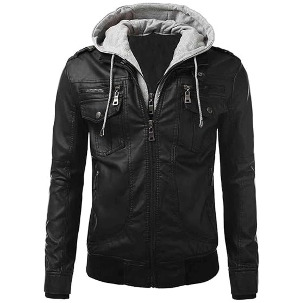 Black Cafe Racer Hooded Jacket