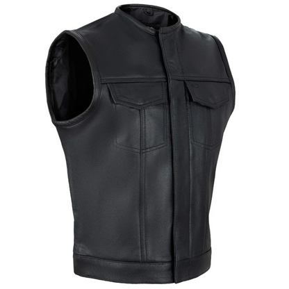 Black Collarless Biker Vest