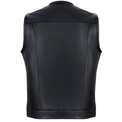 Black Collarless Biker Vest