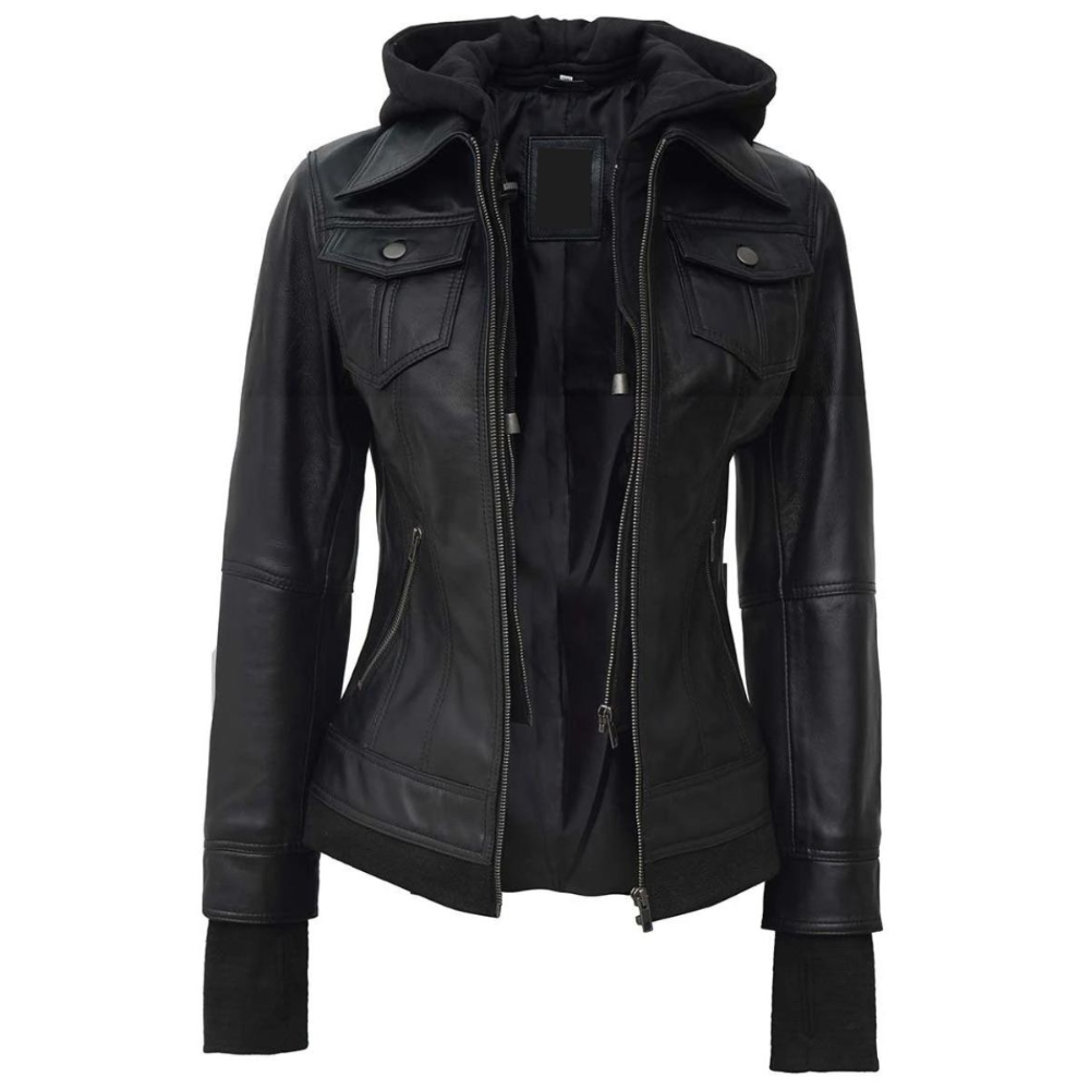 Black Fable Bomber Hooded Jacket
