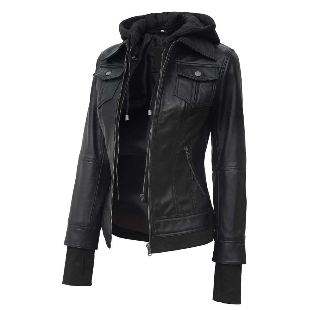 Black Fable Bomber Hooded Jacket