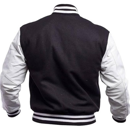 Black Leather Sleeve Varsity Jacket
