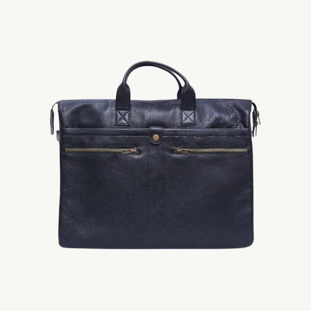 Blue Multi-Compartment Leather Briefcase