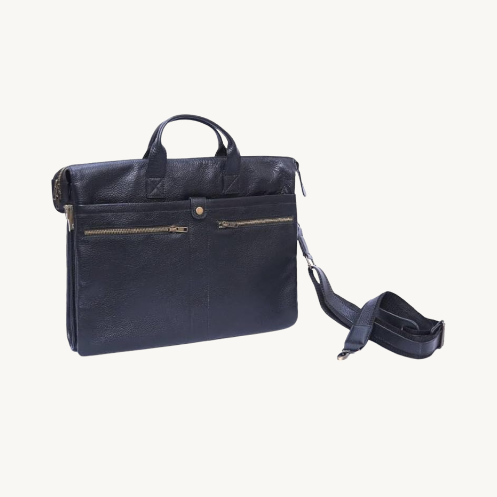 Blue Multi-Compartment Leather Briefcase