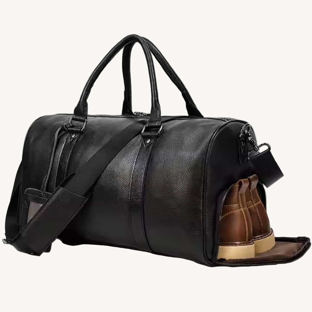 Black Regal Leather Duffle Bag