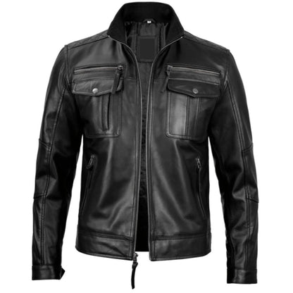 Black Shadow Cruiser leather biker jacket with zip-out lining and armor pockets.