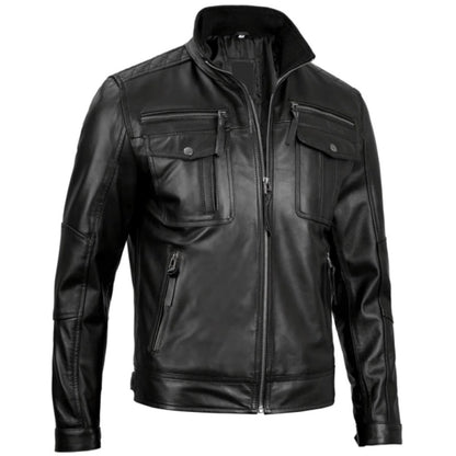 Black Shadow Cruiser leather biker jacket with zip-out lining and armor pockets.