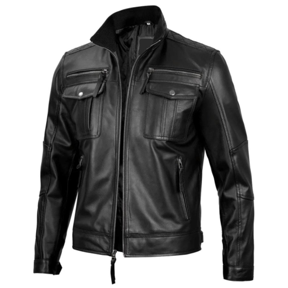Black Shadow Cruiser leather biker jacket with zip-out lining and armor pockets.