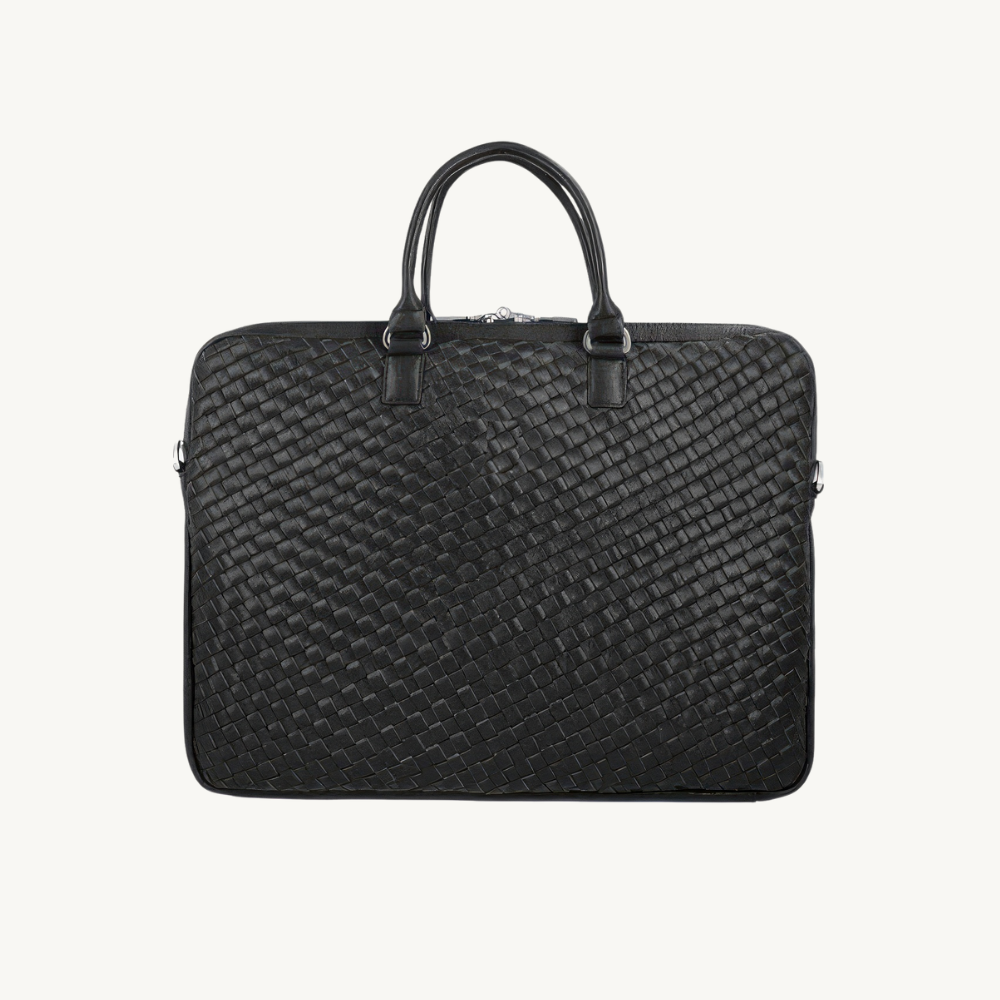 Black Woven Leather Business Bag