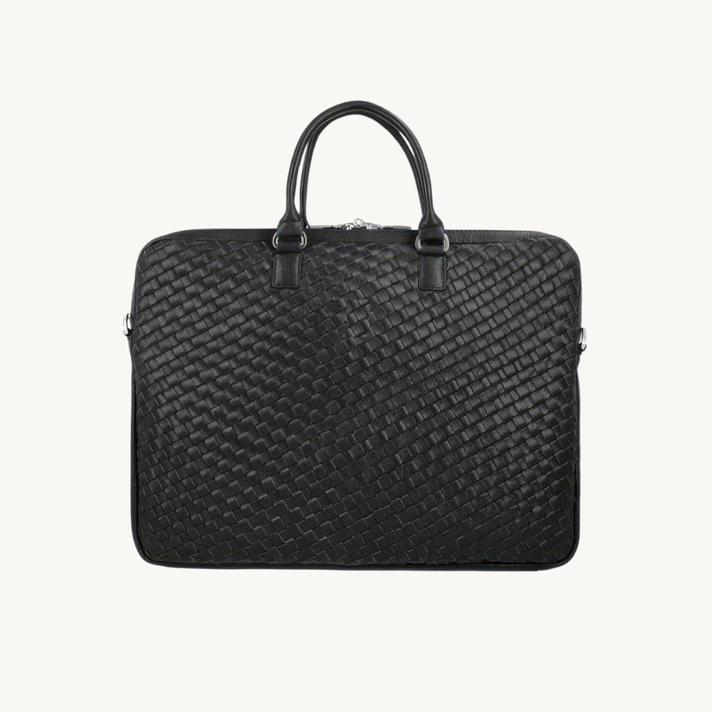 Black-Woven-Leather-Business-Bag