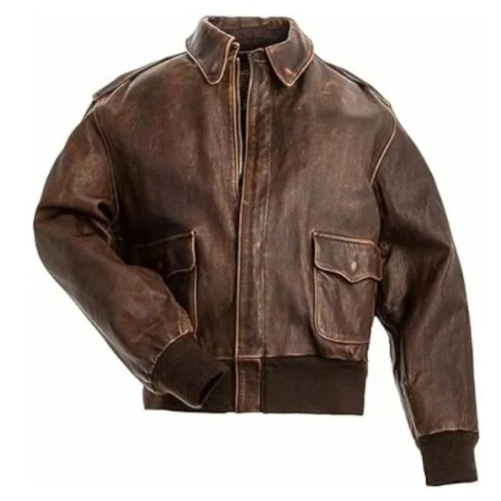 Brown A2 Style Leather Flight Jacket - Vintage Aviator Look