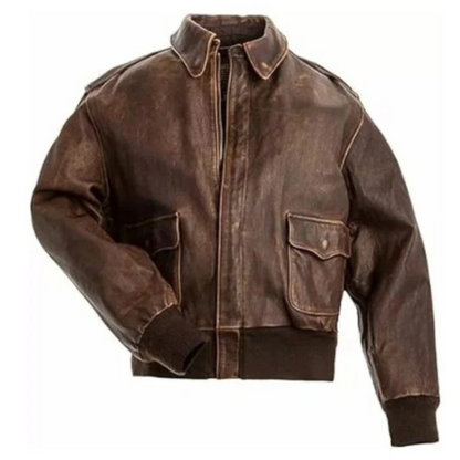 Brown A2 Style Leather Flight Jacket - Vintage Aviator Look