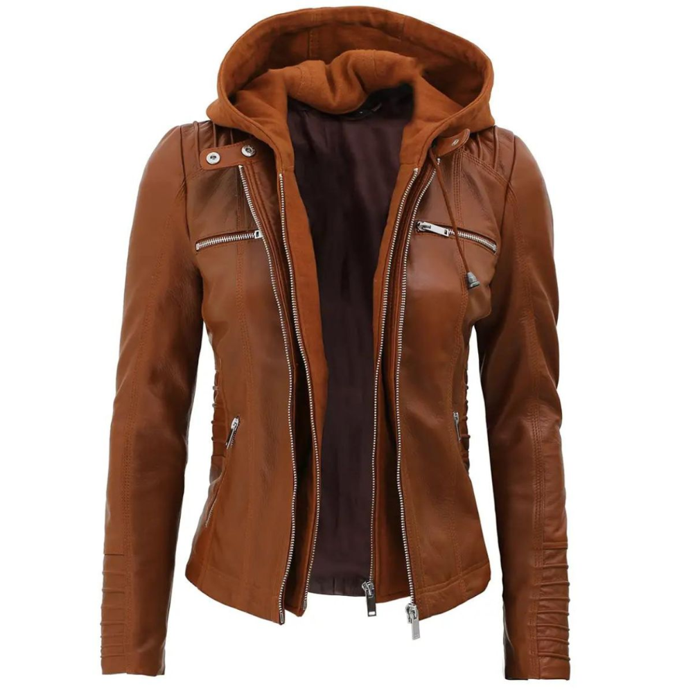 Brown Allure Hooded Biker Jacket