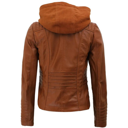 Brown Allure Hooded Biker Jacket