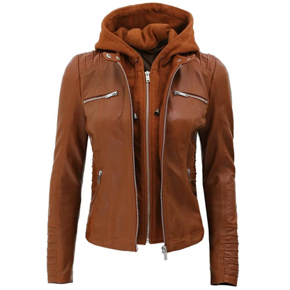 Brown Allure Hooded Biker Jacket