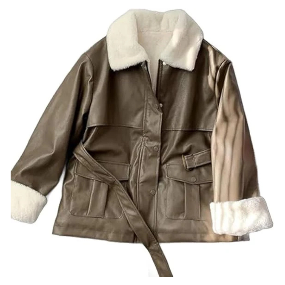 Brown Faux Shearling Belted