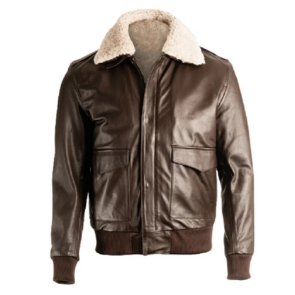 Brown Pilot Warrior Leather Jacket - Rugged Aviator Style