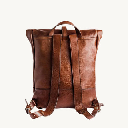 Brown Rolltop Leather Backpack