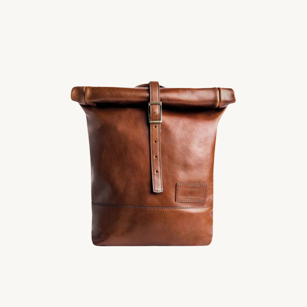 Brown-Rolltop-Leather-Backpack