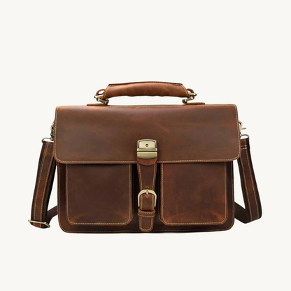 Brown Savvy Full-Grain Leather Briefcase Bag