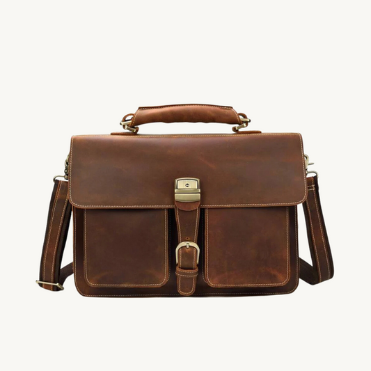 Brown Savvy Full-Grain Leather Briefcase Bag