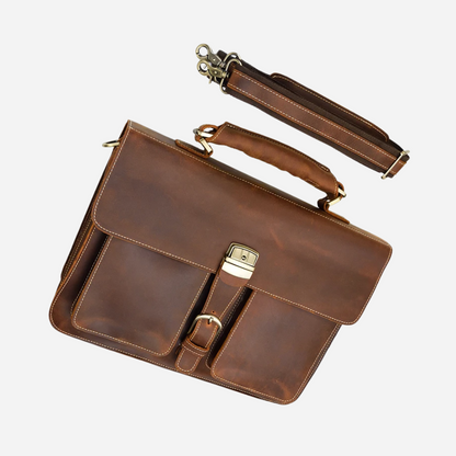 Brown Savvy Full-Grain Leather Briefcase Bag
