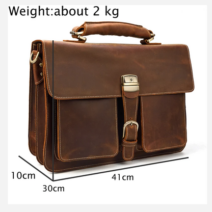 Brown Savvy Full-Grain Leather Briefcase Bag