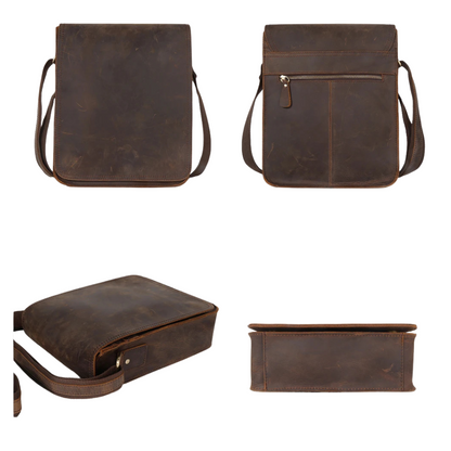 Brown Vintage Crazy Horse Leather Messenger Bag for 9.7 iPad