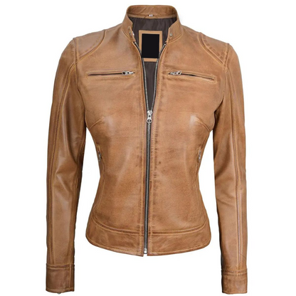 Camel Brown Vesper Biker Jacket
