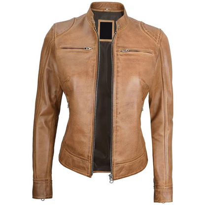 Camel Brown Vesper Biker Jacket