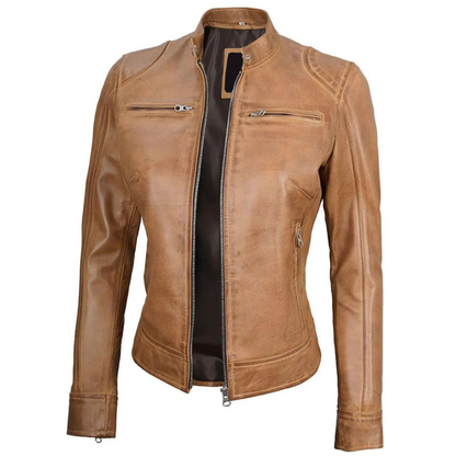 Camel Brown Vesper Biker Jacket