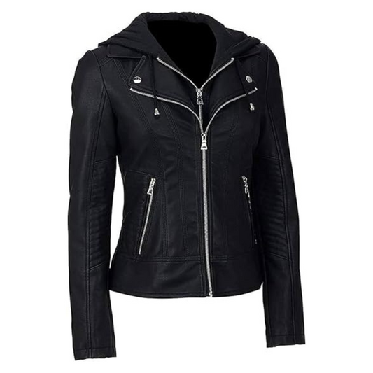 Chic Biker Leather Hooded Jacket