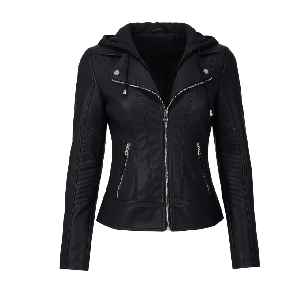 Chic Biker Leather Hooded Jacket