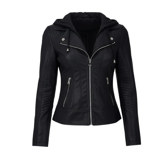 Chic Biker Leather Hooded Jacket