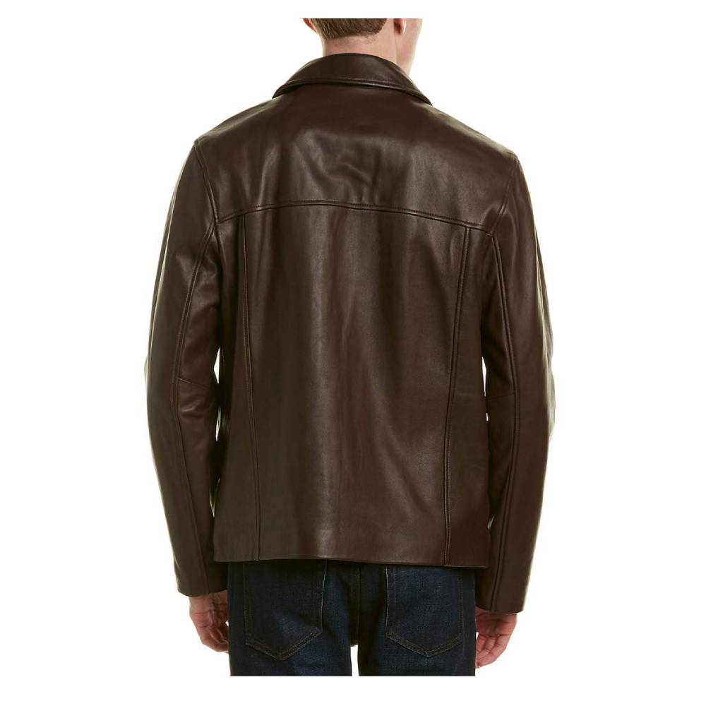 Chic Brown Leather Jacket with Shirt Collar