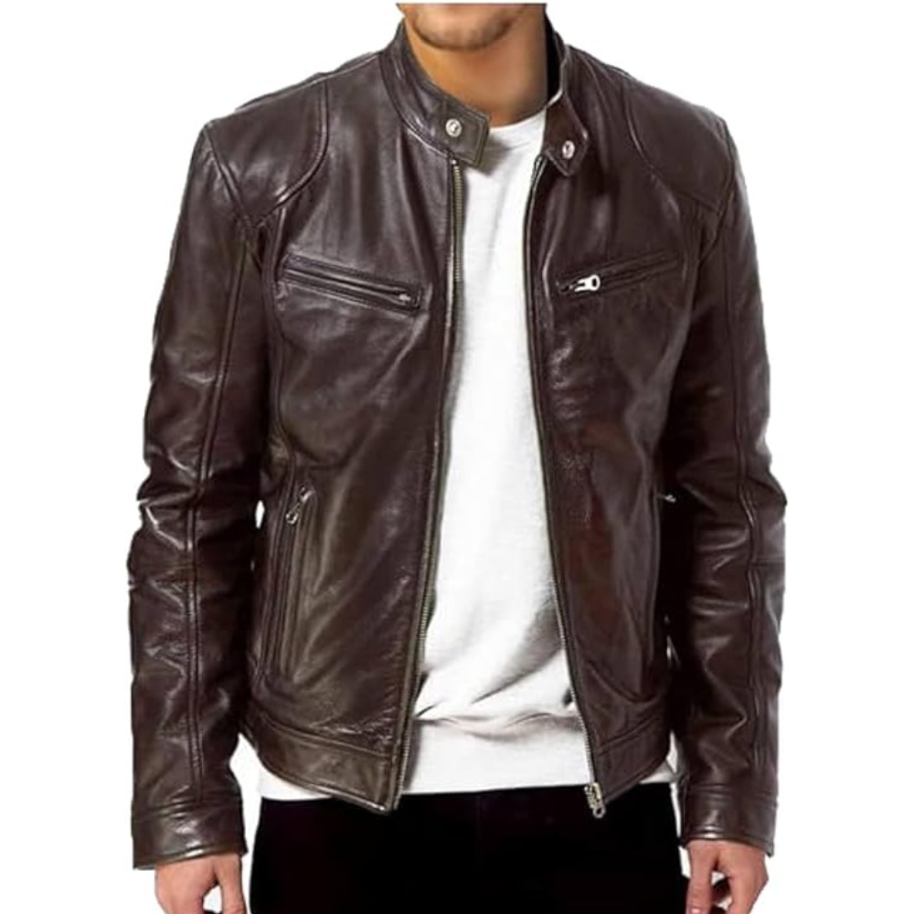 Classic Brown Lambskin Biker Jacket