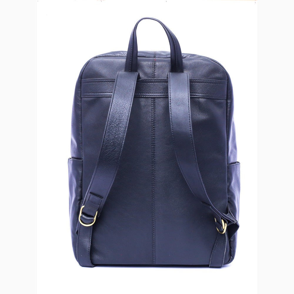 Dark Blue Glide Leather Backpack
