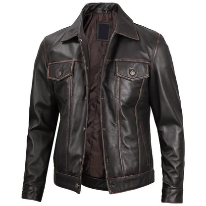 Dark Brown Trucker Nomad Biker Jacket
