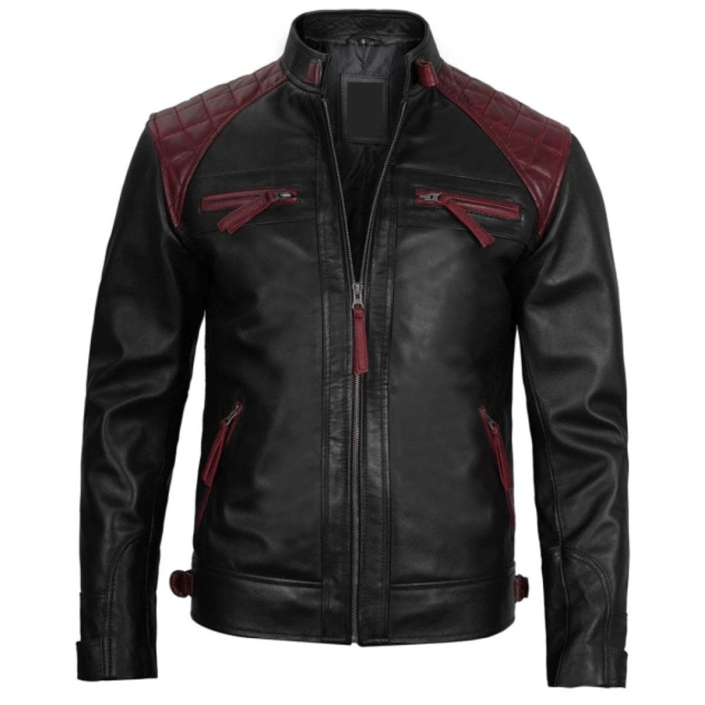 Edgy Black Maroon Biker Jacket