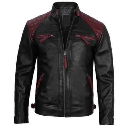 Edgy Black Maroon Biker Jacket