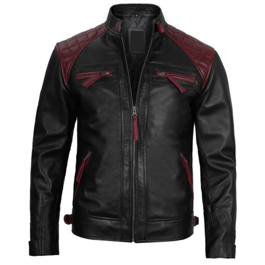 Edgy Black Maroon Biker Jacket