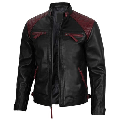 Edgy Black Maroon Biker Jacket