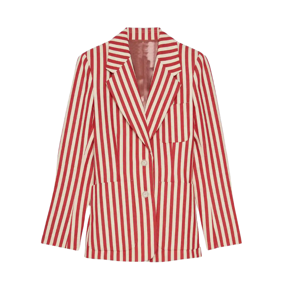 Lily Collins Emily in Paris Red Stripe Cotton Blazer