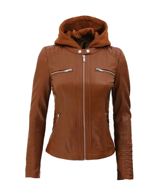 Stylish Hood Leather Jacket Women's