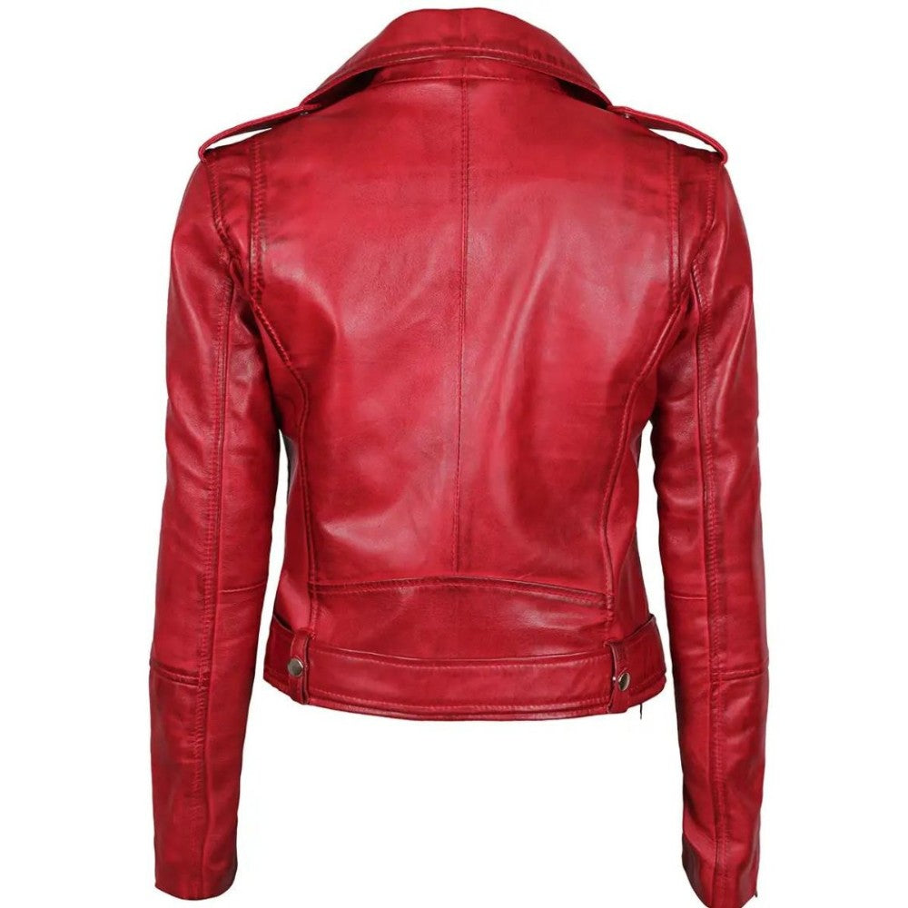 Margaret Women’s Red Asymmetrical Moto Leather Jacket