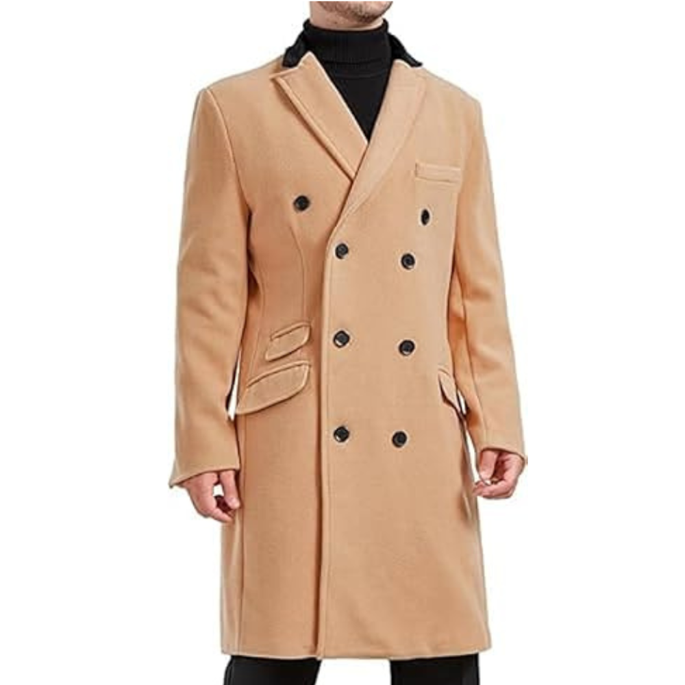 Men's Double-Breasted Cashmere Wool Overcoat