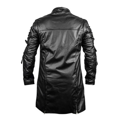 Men's Full-Sleeve Black Gothic Leather Trench Coat