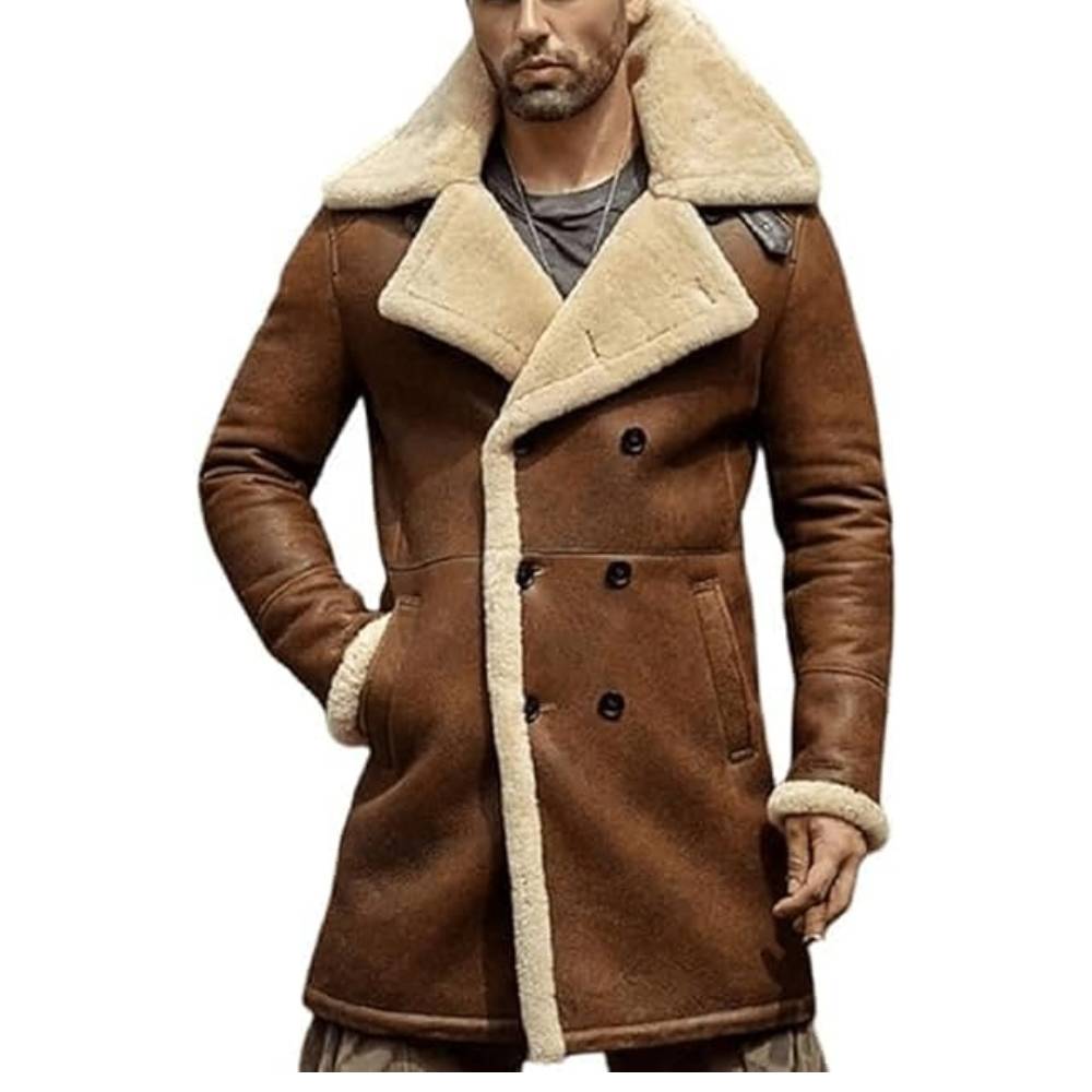 Men's Luxury Long  Faux Shearling Sheepskin Trench Coat