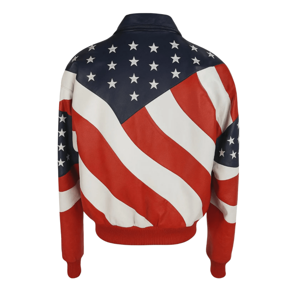 Men's Vintage American Flag Leather Bomber Jacket | 90s Retro Biker Style Outerwear