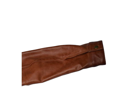Premium men’s tan brown genuine leather jacket with classic shirt collar and slim fit design